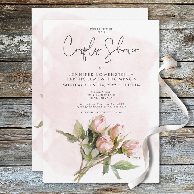 Romantische Wasserfarbe Rosen Paare Dusche Einladung (Romantic Watercolor Pink Roses Couples Shower Invitation)