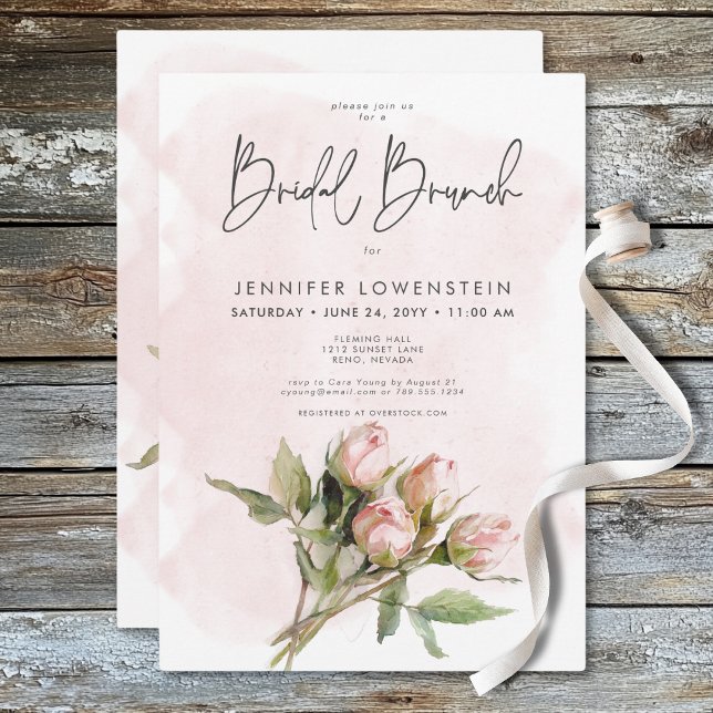 Romantische Wasserfarbe Roses Bridal Brunch Einladung (Romantic Watercolor Pink Roses Bridal Brunch Invitation)