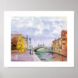 Romantische Wasserfarbe Venedig - Aussicht auf die Poster