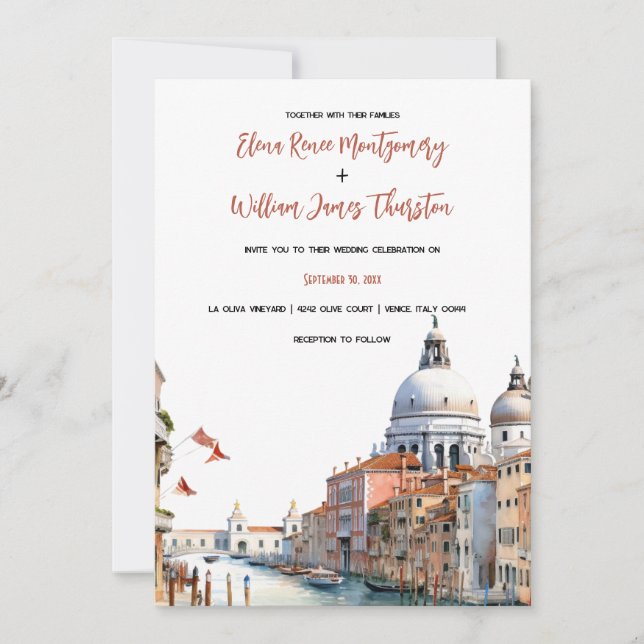 Romantische Wasserfarbe Venedig Hochzeit Italien Einladung (Vorderseite)