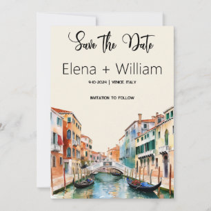 Romantische Wasserfarbe Venedig Italien Save the D Einladung
