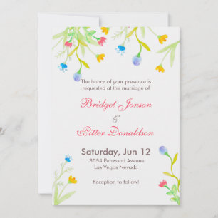 Romantische Wasserfarben farbenfrohe Blume Hochzei Einladung