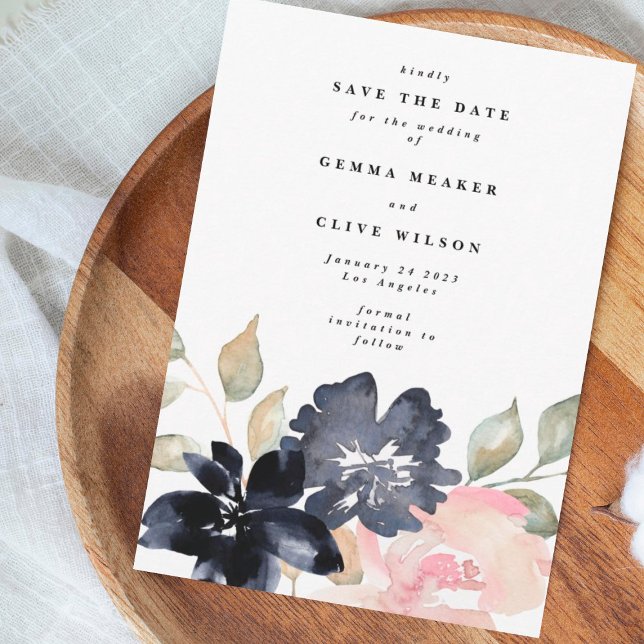 Romantische Wasserfarben Florals Hochzeit Foto Save The Date (Von Creator hochgeladen)