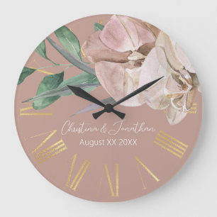 Romantische Wasserfarben Orchideen am Dusty Blush Große Wanduhr