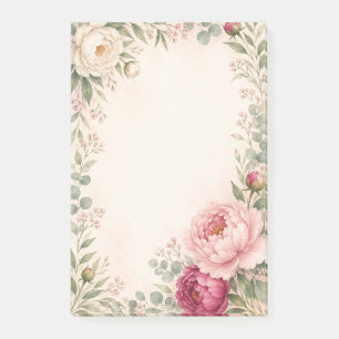 Romantische Wasserfarben-Pfingstrosen-Blumenborder Post-it Klebezettel