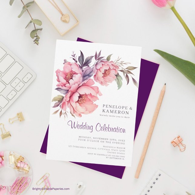 Romantische Wasserfarben Rosa Peony Einladung (Dive into romance with our  Invitations where love blossoms beautifully!)