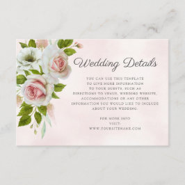 Romantische Wasserfarben Rosen Hochzeitsdetails Begleitkarte