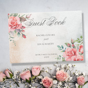 Romantische Wasserfarben Rosen und Kalligraphie Gästebuch