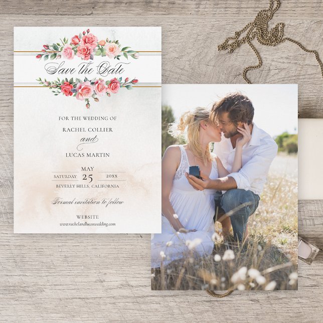 Romantische Wasserfarben Rosen und Kalligraphie Save The Date (Von Creator hochgeladen)