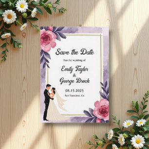 Romantische Wasserfarbenblütenhochzeit Save The Date