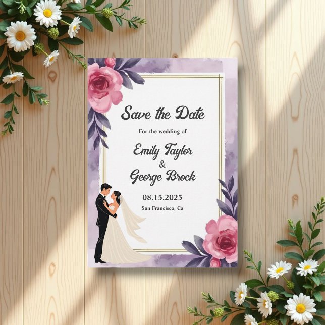 Romantische Wasserfarbenblütenhochzeit Save The Date (Von Creator hochgeladen)