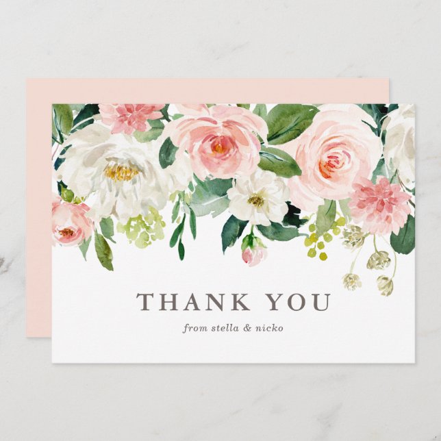 Romantische Wasserfarbenfrühlingsblüte Hochzeit Dankeskarte (Vorne/Hinten)