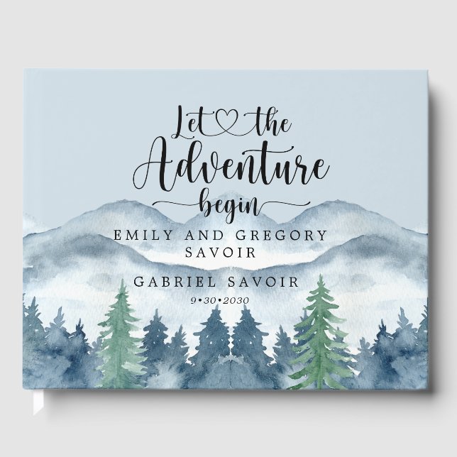 Romantische Wasserfarbengebirge Bäume Hochzeit Gästebuch (Vorderseite)