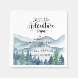 Romantische Wasserfarbengebirge Bäume Hochzeit Serviette