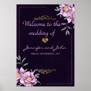 Romantische Wasserfarbenhochzeit Lila Peony Weddin Poster