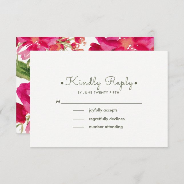 Romantische Watercol Floral Wedding RSVP Cards (Vorne/Hinten)