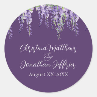 Romantische Watercolor Wisteria The Dark Lila Runder Aufkleber