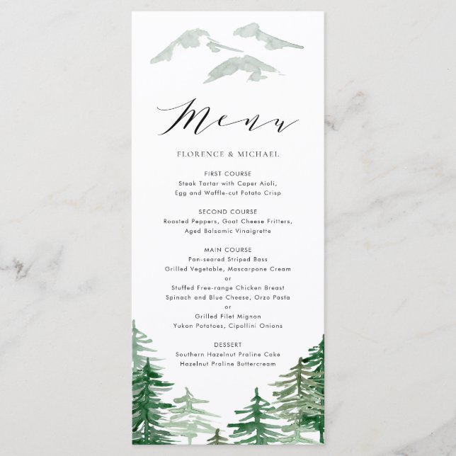 Romantische Watercolor Woodland Wedding Menu Card Menükarte (Vorderseite)