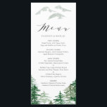 Romantische Watercolor Woodland Wedding Menu Card Menükarte<br><div class="desc">Themenkarte Holz mit grünen Aquarellbäumen und Bergen. Diese skurrile Karte eignet sich perfekt für Veranstaltungen zum Thema Wald und Wälder. Matching-Elemente sind verfügbar.</div>