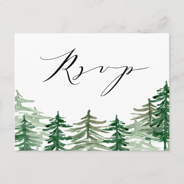 Romantische Watercolor Woodland Wedding RSVP Postc Einladungspostkarte (Vorderseite)