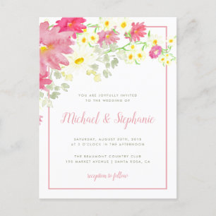 Romantische Wedding Watercolor-Wildblumen Einladungspostkarte