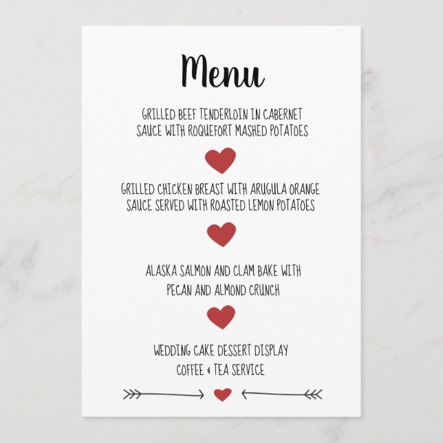 ROMANTISCHE WEDING MENU CARD MENÜKARTE (Vorderseite)