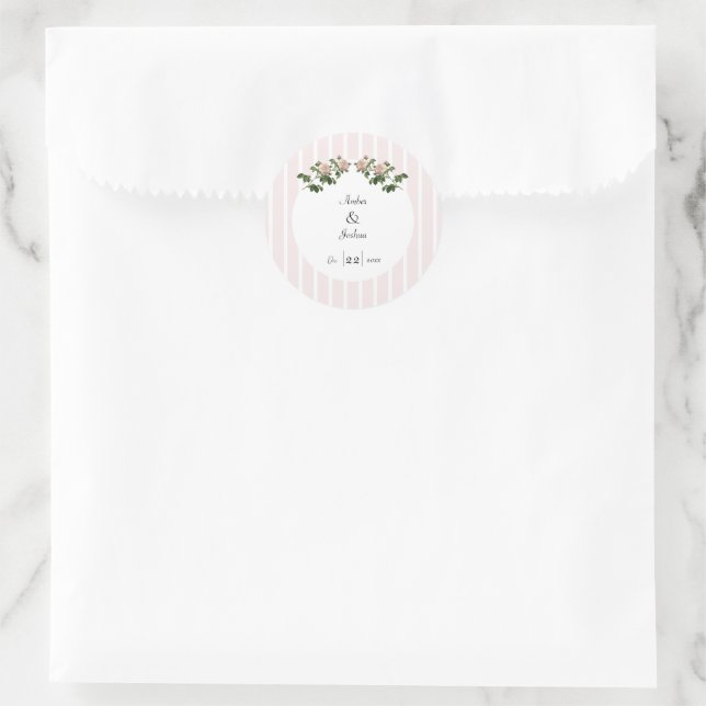 Romantische weich rosa Hochzeitstickerin Runder Aufkleber (Tasche)