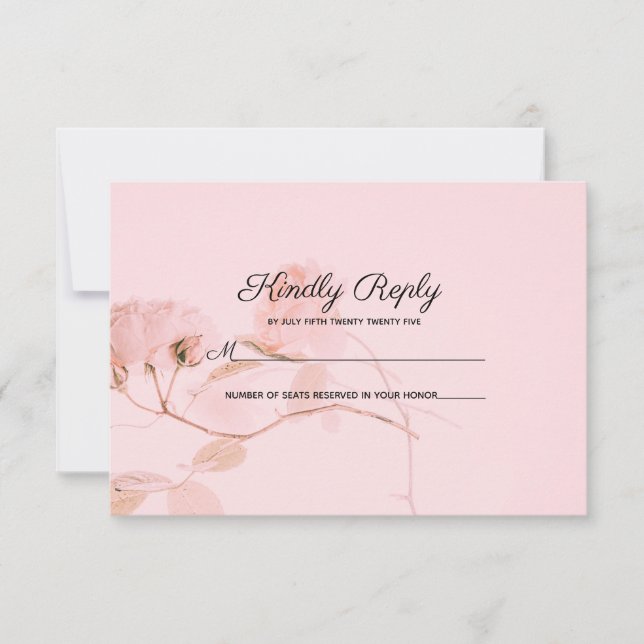 Romantische weich rosa Rosenknospe Wedding RSVP (Vorderseite)