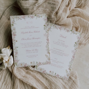 Romantische weiche Blütenweiße All-in-One-Hochzeit Einladung