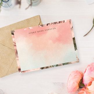 Romantische weiche rosa Rosen-Aquarell-Notizkarte Mitteilungskarte