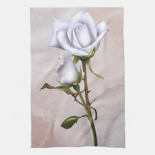 Romantische weiche weiße Rosen Elegante florale Gl Küchentuch