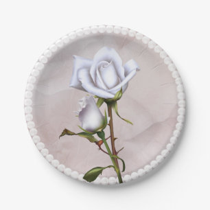 Romantische weiche weiße Rosen elegante florale Ho Pappteller