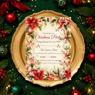 Romantische Weihnachtsfeier mit Poinsettien Einladung