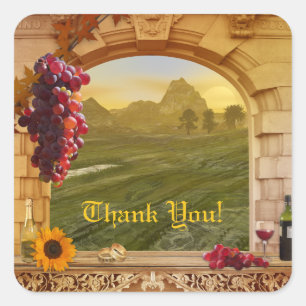 Romantische Weinbauhochzeit Dankeschön-Sticker Quadratischer Aufkleber