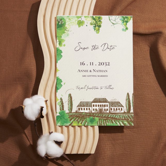 Romantische Weinberge Hochzeit retten Datum (Romantic Grapevine Vineyard Wedding Save the Date)