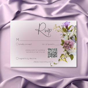 Romantische Weiß- und Lila-Blütenzeitschrift Hochz RSVP Karte