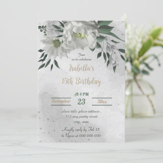 romantische weiße Blume botanischer Geburtstag Einladung