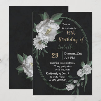 Romantische weiße Blume botanischer Schwarzer Gebu Einladung