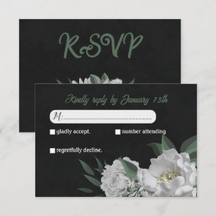 Romantische weiße Blume grün botanisches Schwarz RSVP Karte