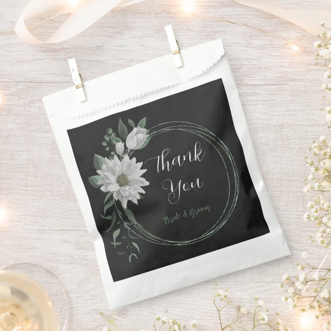 Romantische weiße Blume & grüne Blätter Hochzeit Geschenktütchen (Ausgeschnitten)