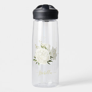 romantische weiße Blume mit hübschen grünen Blätte Trinkflasche