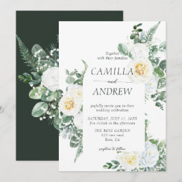 Romantische Weiße Blume und Grüne Hochzeit Einladung