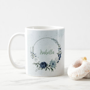 Romantische, weiße Dustie und marineblaue Blüten Kaffeetasse