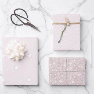 Romantische weiße Herzen Rosa Valentinstag Geschenkpapier Set