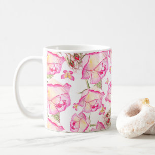 Romantische weiße rosa gelbe Sommer-Rosen-Blumen Kaffeetasse