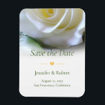 Romantische Weiße Rose Save the Date Magnet<br><div class="desc">Teilen Sie Ihr besonderes Datum mit diesem wunderschönen weißen Rosen Foto flexiblen Magneten. Perfekt,  um als Gastgeschenk Hochzeit,  oder Hochzeit speichern Sie das Datum Ankündigung.</div>