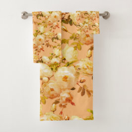 Romantische weiße Rosen auf Orange Badhandtuch Set