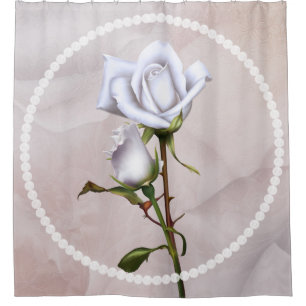 Romantische Weiße Rosen Elegante Blumenziton Duschvorhang