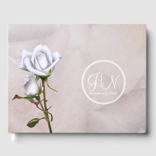 Romantische weiße Rosen elegante Floral-Hochzeit Gästebuch