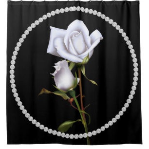 Romantische weiße Rosen Elegante Schwarzer Flora Duschvorhang